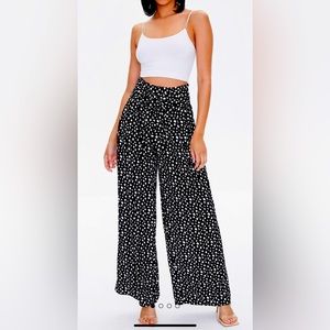 Spotted Tie-Front Palazzo Pants